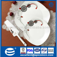Placa de cena de cerámica del cuadrado blanco estupendo de la alta calidad 8pcs con el servidor de la torta